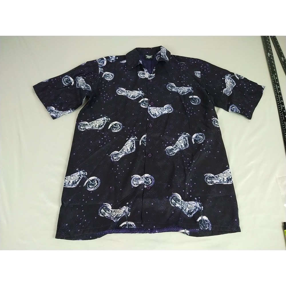 American Biker Button Down Shirt Mens M Black Short‎ Sleeve Bikes Dress Casual